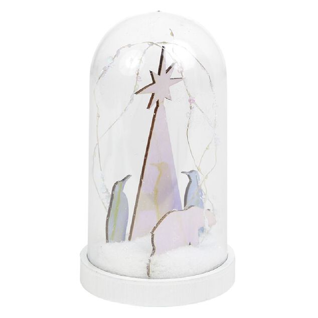 Dôme lumineux 10 LEDs pingouins et ours iridescent Ø11xH20cm