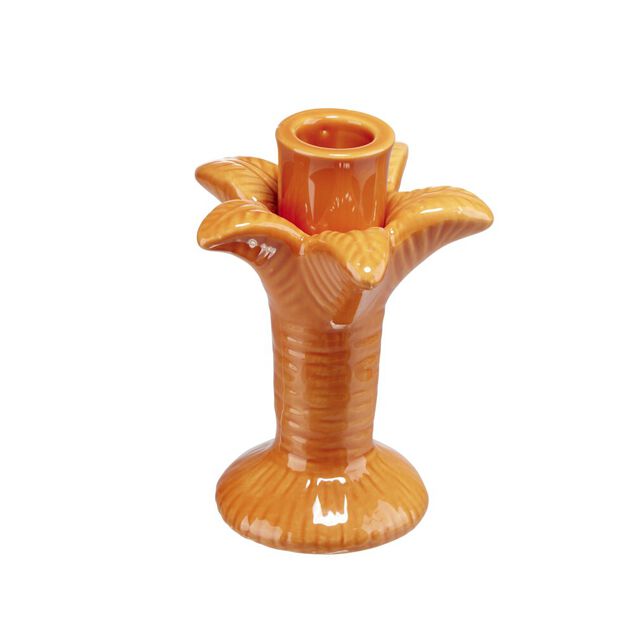 Bougeoir c&eacute;ramique forme palmier orange &Oslash;10xH12,5cm