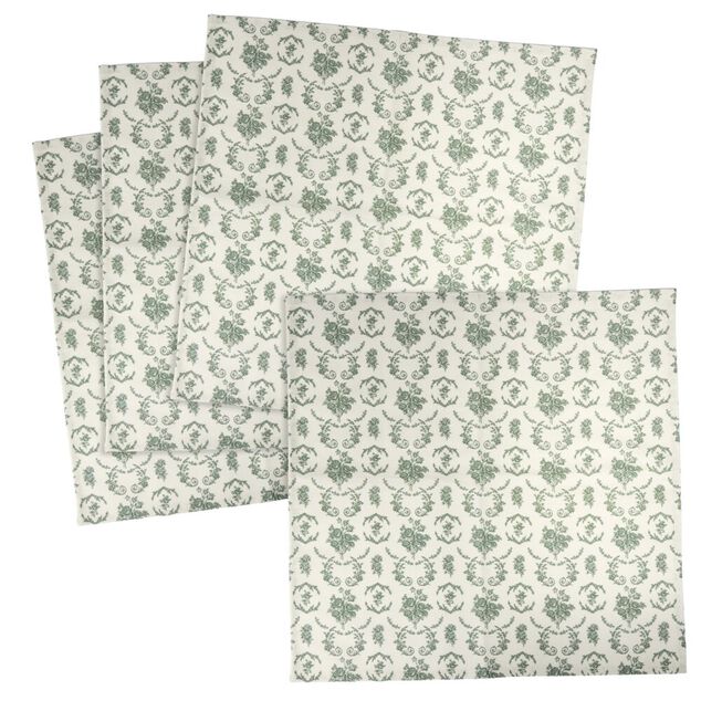 Serviette en tissu X4 pcs imprim&eacute; toile de Jouy L45X45 cm vert