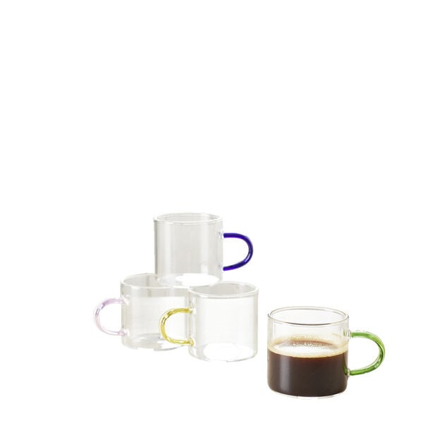 Tasse &agrave; caf&eacute; x4 en verre anse color&eacute;e &Oslash;5xH5cm