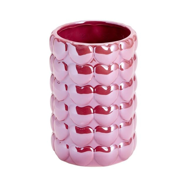 Vase c&eacute;ramique bubble coeur rouge &Oslash;12xH19cm