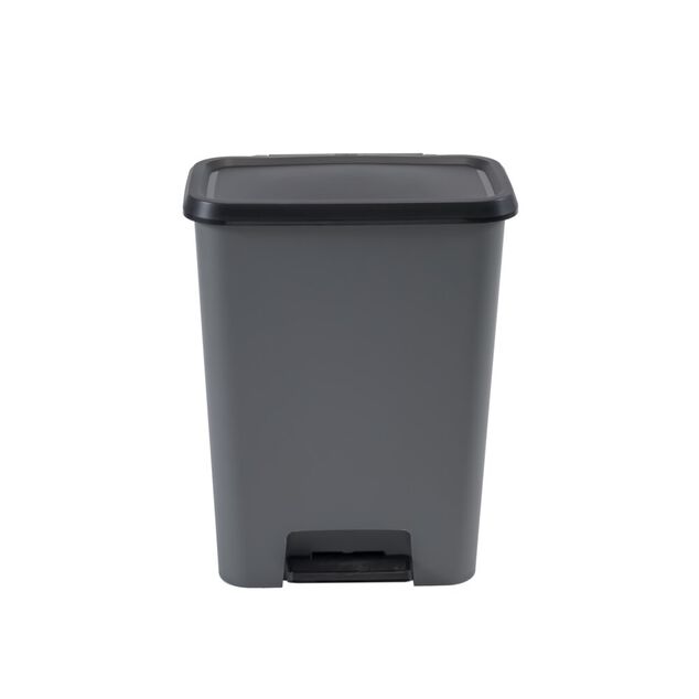 Poubelle de tri 2 compartiments 2x23L &agrave; p&eacute;dale et rabat 48x29xH63cm grise et noire