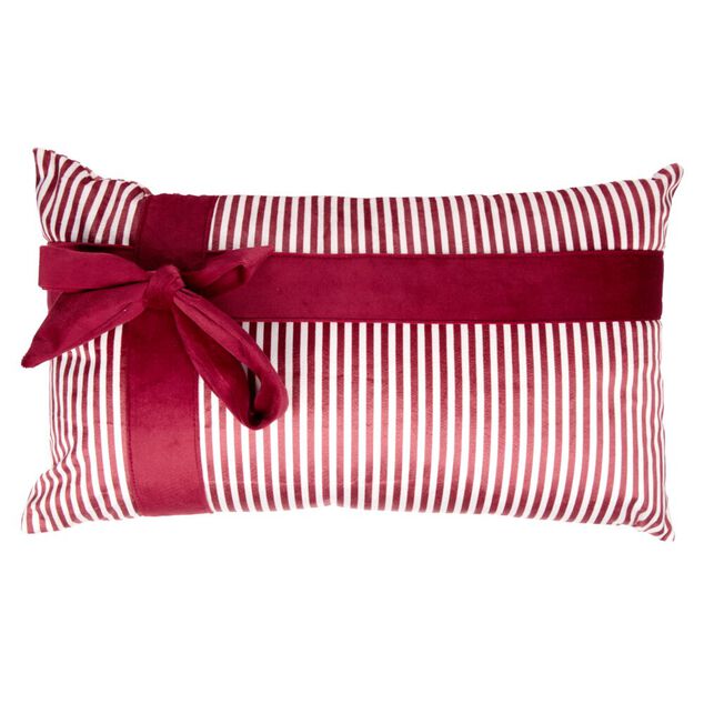 Coussin rectangulaire imprim&eacute; No&euml;l avec noeud polyester L50X30 cm rouge et blanc