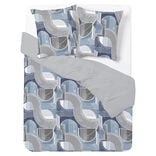 Parure de lit 2 personnes 240x220cm réversible courbe géométrique bleu et gris