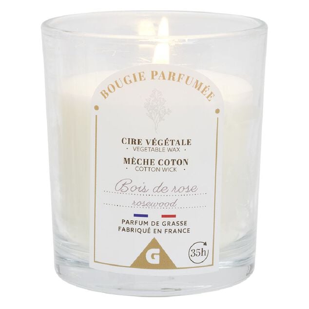 Bougie rose dans verre senteur rose &Oslash;7xH8cm