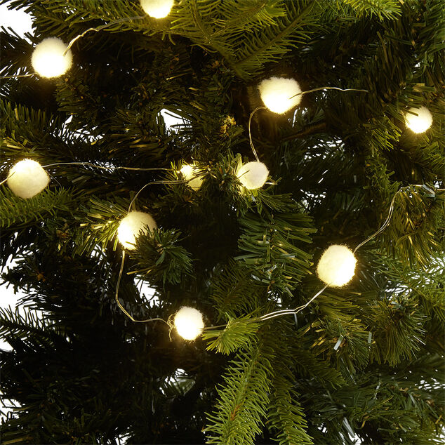 Guirlande lumineuse de No&euml;l pompon blanc 100 microled