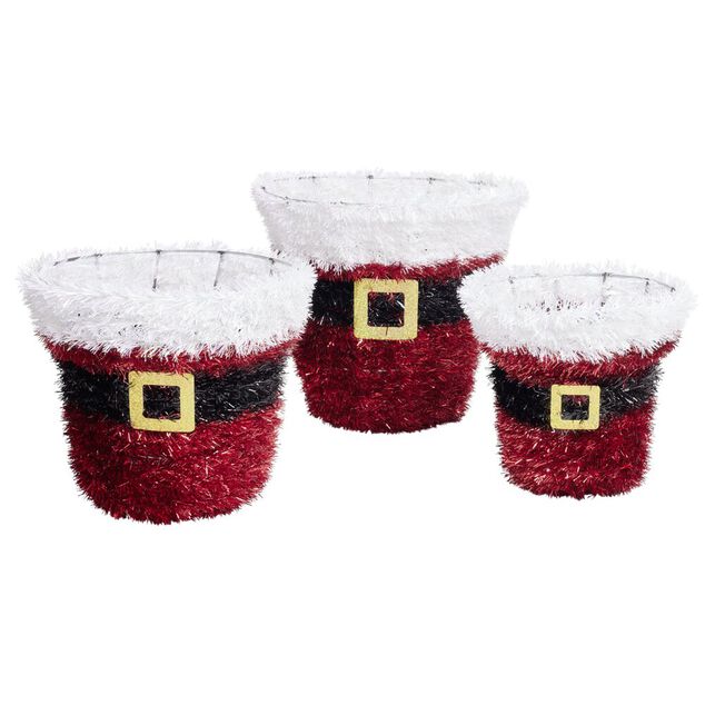 Panier d&eacute;coration de No&euml;l guirlande rouge 3 pi&egrave;ces &Oslash;25xH22cm