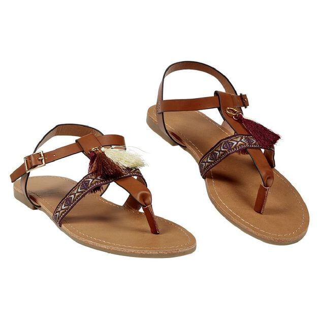 Sandales Femme pompon marron beige T36-40