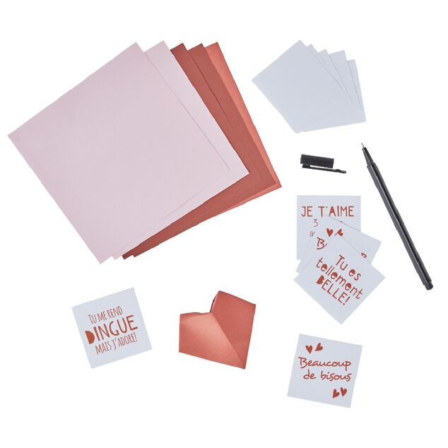 Kit origami 6 coeurs avec messages personnalis&eacute;s