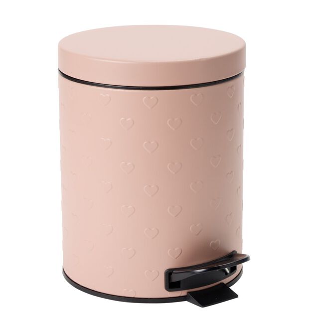 Poubelle salle de bain 5L m&eacute;tal motif coeur en relief &Oslash;20,5xH26,5cm (2 mod&egrave;les)