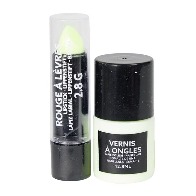 Vernis à ongles et rouge à lèvres phosphorécents verts