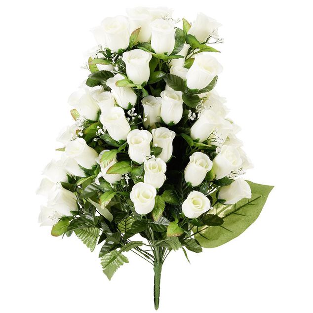Piquet de rose blanche 72 t&ecirc;tes bouquet fleur artificielle &Oslash;40xH67cm