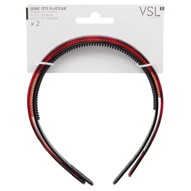 Serre t&ecirc;te plastique noir et marron x2