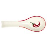 Repose-cuill&egrave;re en c&eacute;ramique blanche motif piment rouge L16cm