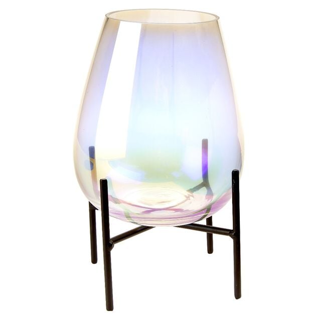 Photophore en verre iris&eacute; sur support