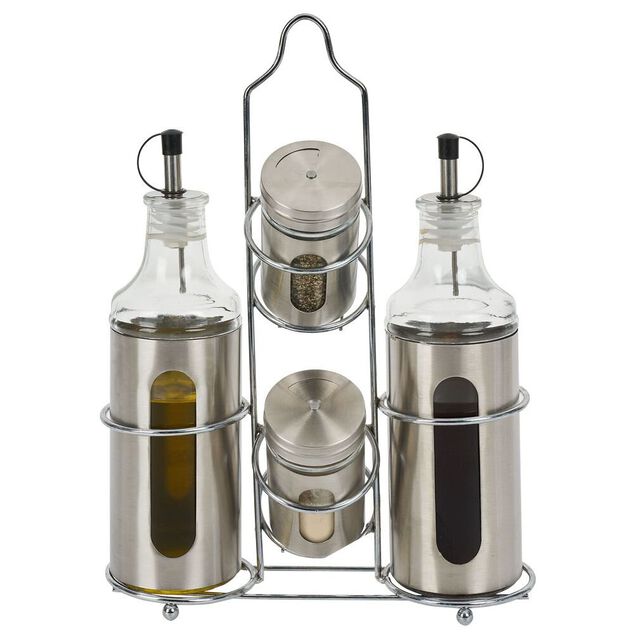 Set assaisonnement 4en1 en verre et inox gris