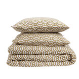 Parure de lit 2 personnes 240x220cm polyester motif vague japonaise marron et blanc