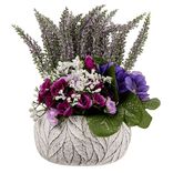 Fleurs artificielles dans vasque bruy&egrave;re et mini roses