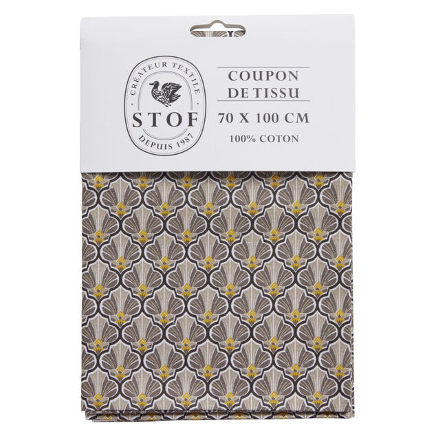 Coupon tissu imprim&eacute; Utopia 70x100cm coton beige et jaune