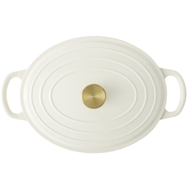 Cocotte en fonte ovale 6L avec poign&eacute;e dor&eacute;e L40X31XH12 cm (2 mod&egrave;les bordeaux ou blanc)
