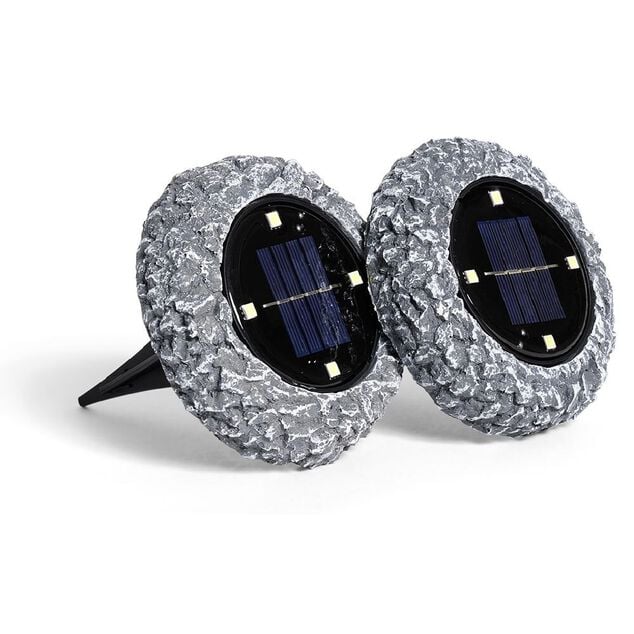 Spot solaire encastrable design rocher LED blanc froid &agrave; planter x2