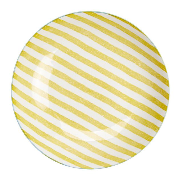 Saladier bas en porcelaine rayures jaunes et blanches Ø25,5xH4,6cm