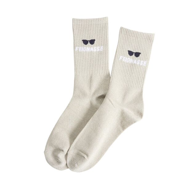 Chaussettes femme tige haute Feignasse paillett&eacute; beige T36/40