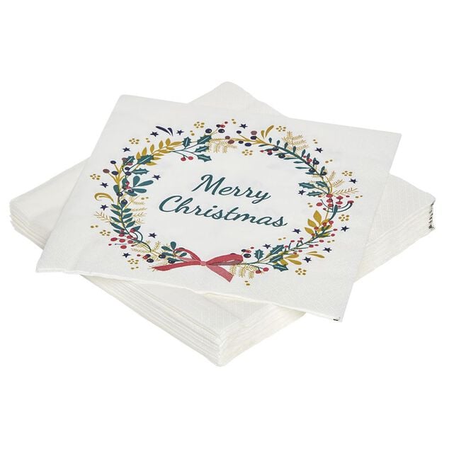 Serviette en papier motif Couronne de No&euml;l x20