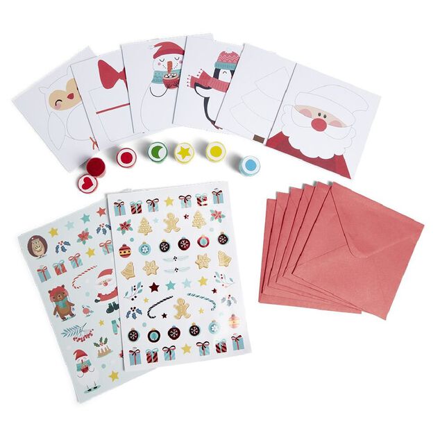 Carte de No&euml;l x6 &agrave; confectionner avec tampons et stickers