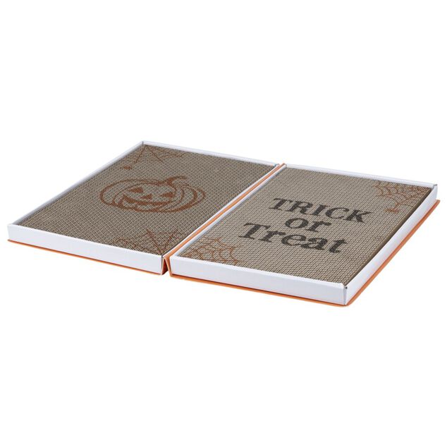 Grattoir chat Halloween livre griffoir carton marron et orange 26x39,5cm