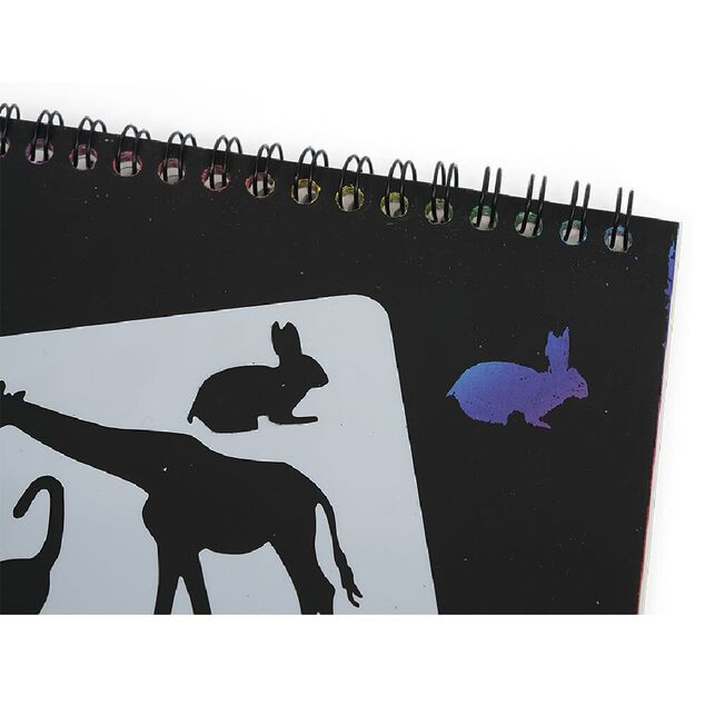 Carnet &agrave; gratter noir 8 pages pages + 1 pochoir + b&acirc;tonnet bois