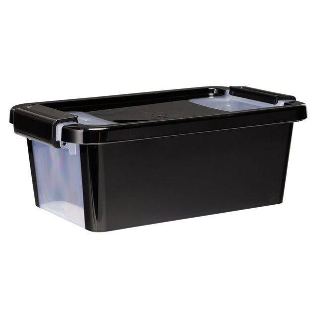 Bo&icirc;te de rangement avec couvercle noir transparent 4L