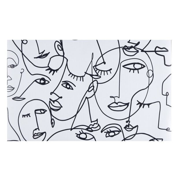 Tapis vinyle rectangulaire visages line art esprit Picasso blanc noir 38x60cm