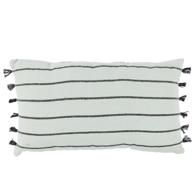 Coussin d&eacute;co tuft&eacute; rayures 30x50cm blanc