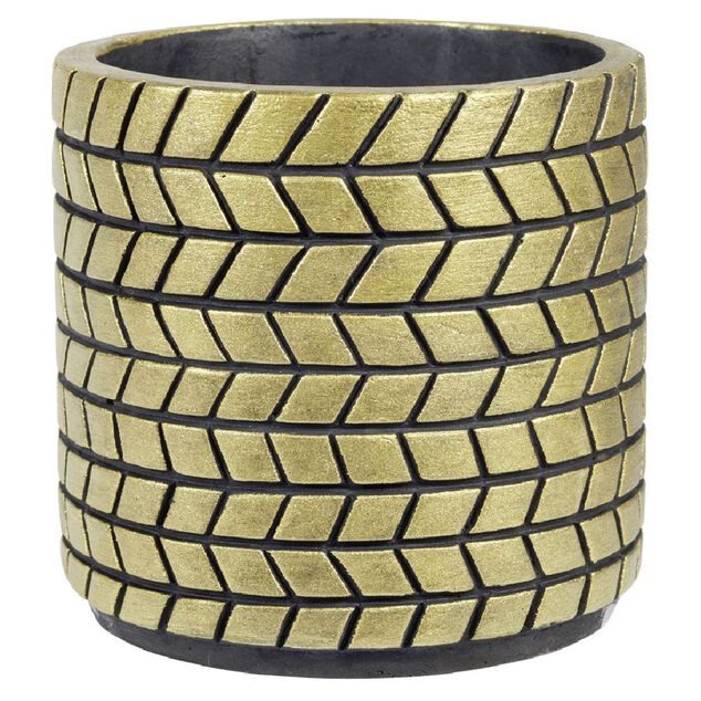 Cache pot ciment noir et dor&eacute; 10,7xH10,7cm