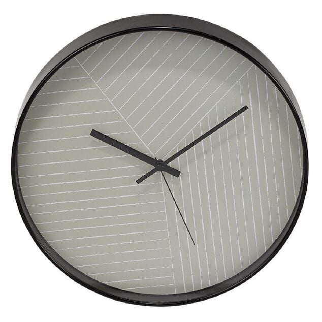 Horloge ronde fond rayure r&eacute;om&eacute;trique vert et blanc - &Oslash;30xH4cm