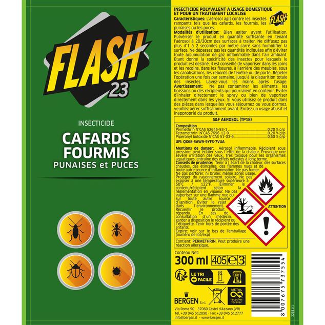 A&eacute;rosol anti rampants Flash23 cafards fourmis punaises puces 300ml