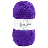 Pelote de fil à tricoter acrylique pailletes violet 100Gr