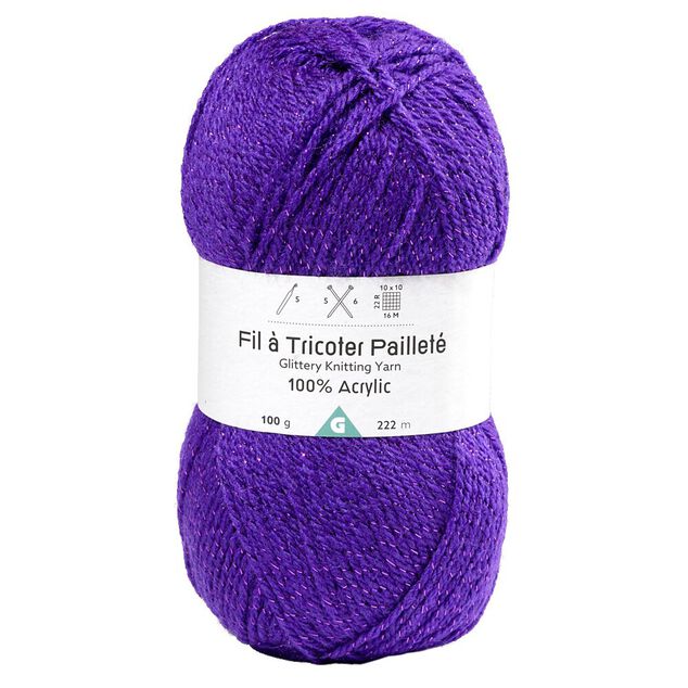 Pelote de fil à tricoter acrylique pailletes violet 100Gr