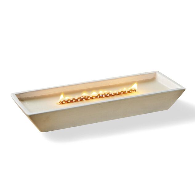 Bougie cire en c&eacute;ramique blanc effet flamme chemin&eacute;e 30,5x10,5xH4,5cm