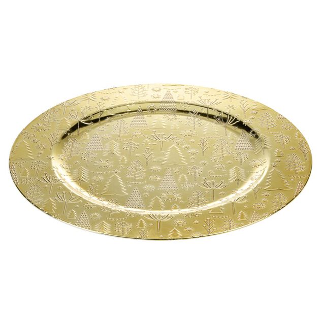 Sous-assiette imprim&eacute; sapin de No&euml;l &Oslash;33 cm dor&eacute;