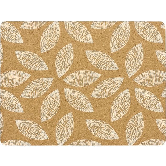 Set de table rectangulaire en li&egrave;ge imprim&eacute; feuille naturel blanc