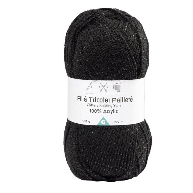 Pelote de fil &agrave; tricoter acrylique paillettes noir 100Gr