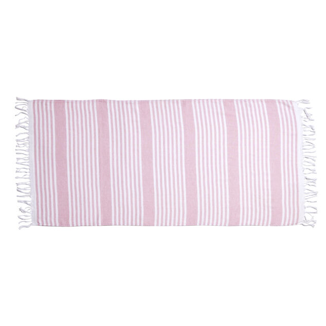 Fouta 100% coton rayée rose et blanc 152x71cm