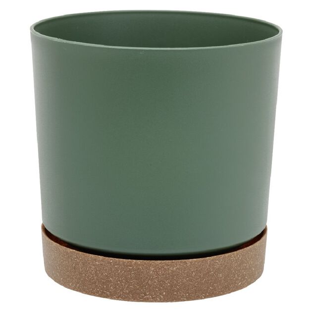 Pot tubo plastique et bois vert &Oslash;13xH13cm