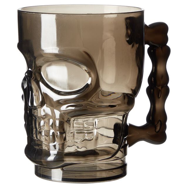 Verre plastique forme t&ecirc;te de mort noir &Oslash;9,5xH12,5cm