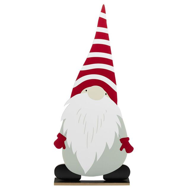 Gnome &agrave; poser en bois gris rouge et blanc H75cm