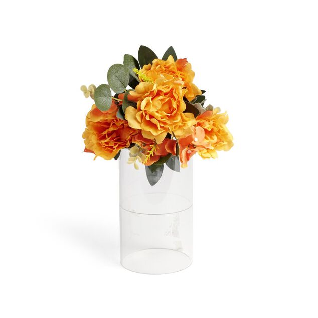 Fleur artificielle piquet pivoine/hortensia/eucalyptus orange &Oslash;20xH40cm