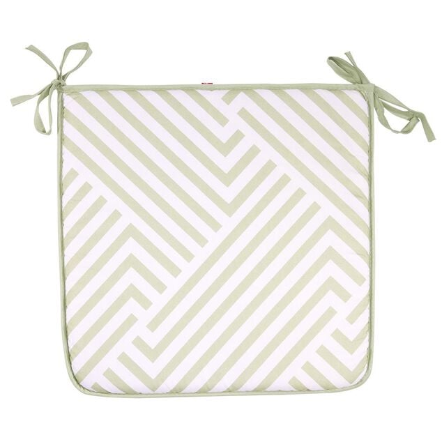 Galette de chaise de jardin r&eacute;versible uni vert biface ray&eacute; vert blanc