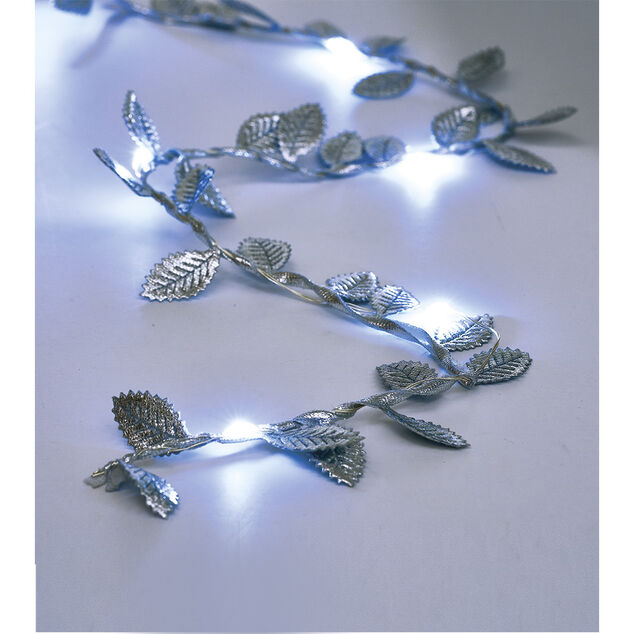 Guirlande lumineuse feuille argentée 20 microLED blanc chaud 1,90m